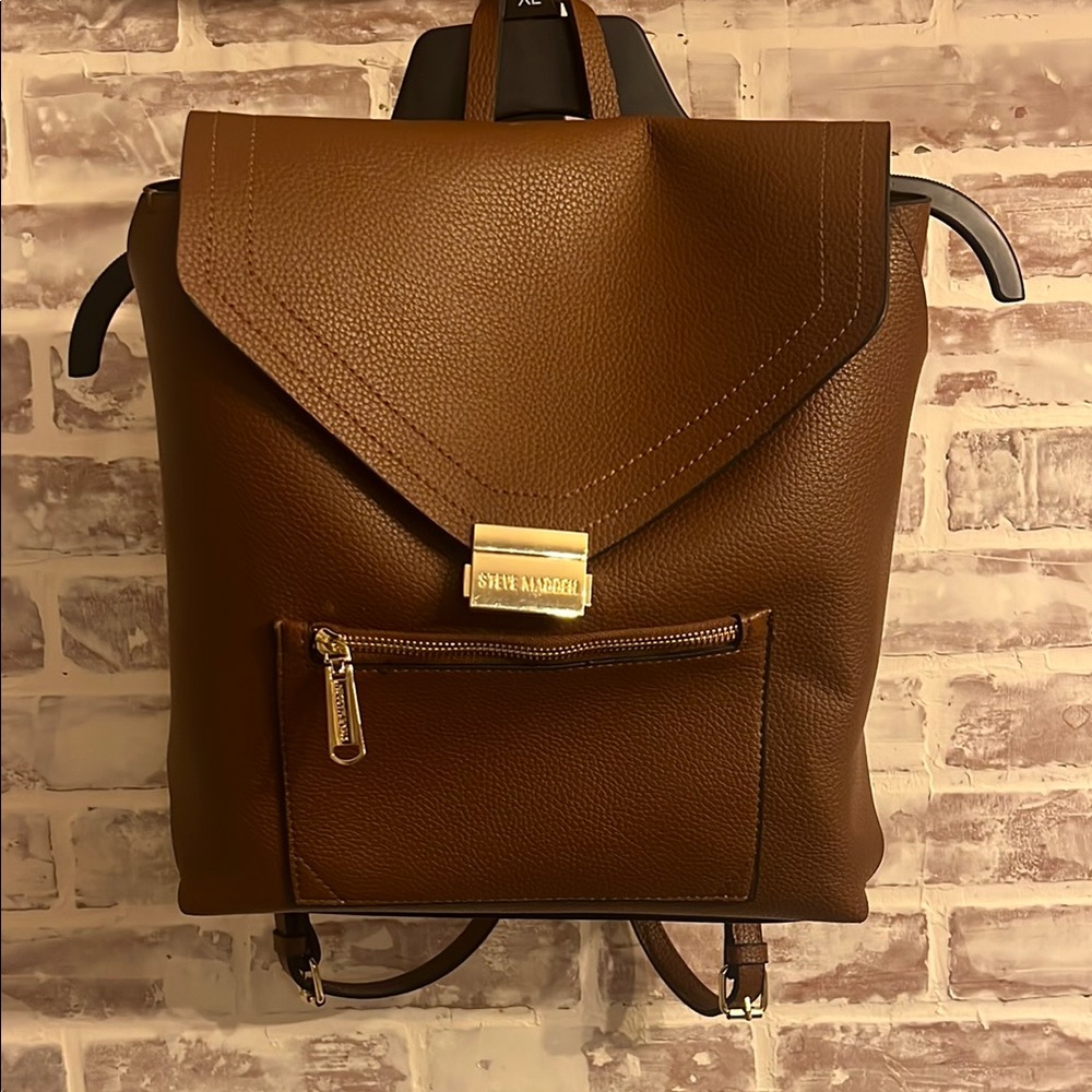 Steve Madden Tan Leather Backpack with Gold Details